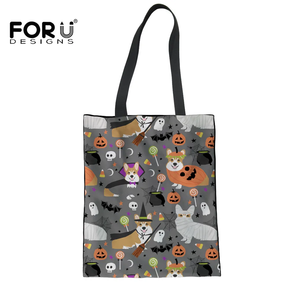 FORUDESIGNS/сумки через плечо с принтом собаки на Хэллоуин для женщин Холщовая Сумка