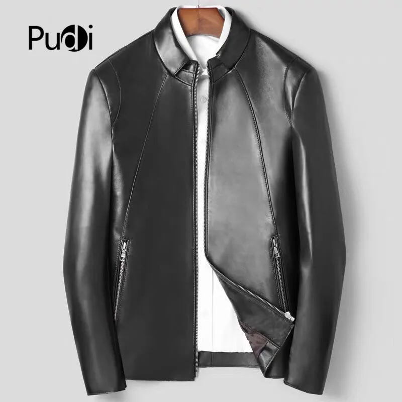 Новинка 2019 модная мужская куртка Pudi MT913 из натуральной овчины Короткая кожаная с