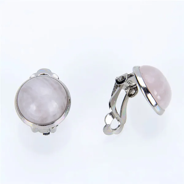 Pink Crystal Женские летние украшения для девочек круглый натуральный камень лазурит фиолетовый кварцевый шарик Клипсы Серьги без проколов уши - Окраска металла: Pink Crystal