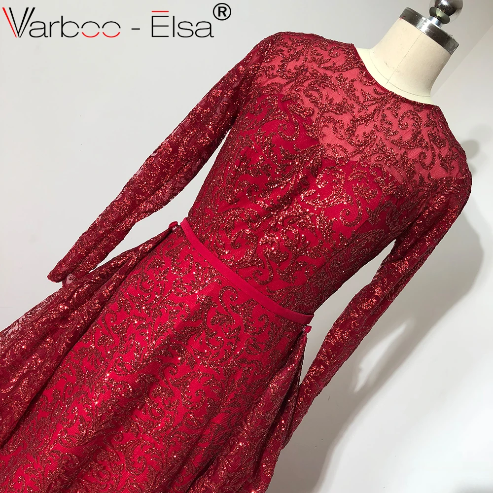 VARBOO_ELSA/ халат de soire с длинным рукавом, блестящее красное вечернее платье, Eegant, Русалка, длина до пола, платье для выпускного вечера, vestido de festa