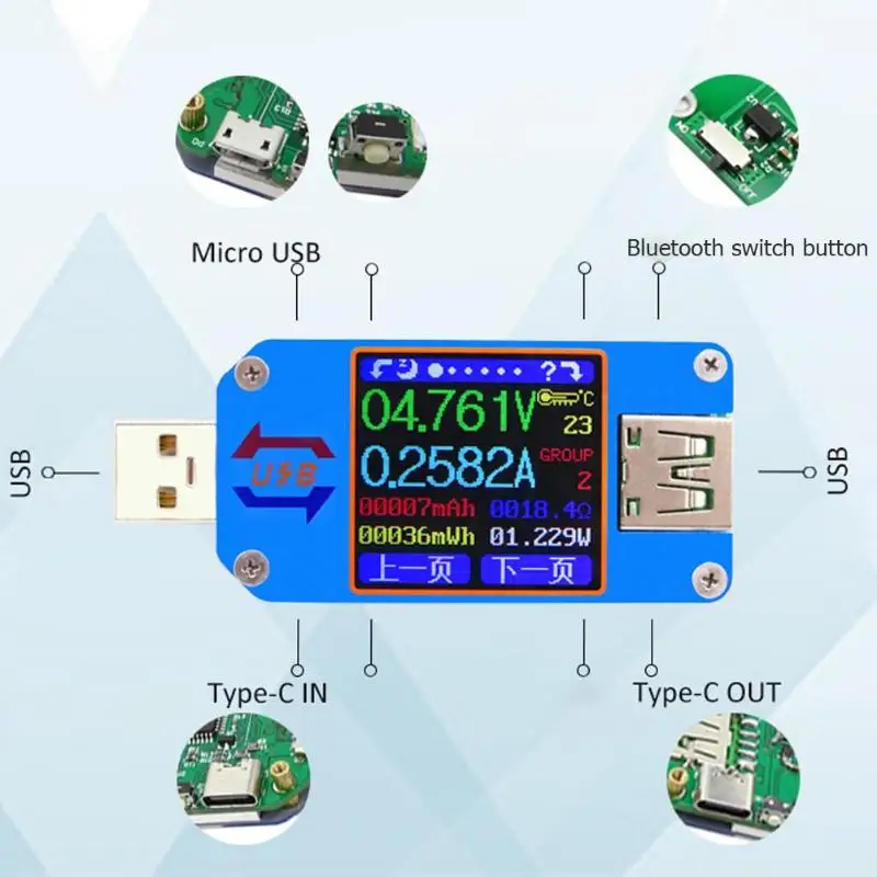 USB 2,0 тип-c ЖК-дисплей цветной дисплей USB тестер беспроводной Bluetooth батарея Зарядка Внешний аккумулятор зарядное устройство детектор