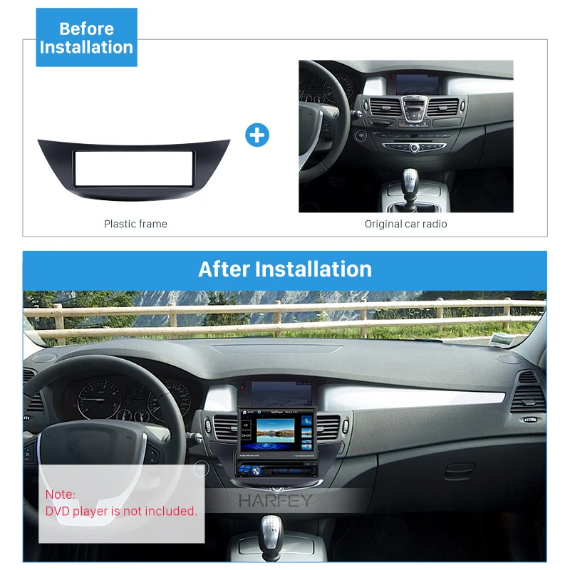 Harfey Car Fascia Dash 1Din Trim Frame Bezel Mount Kit DVD Panel Cover For RENAULT LAGUNA Autoradio Stereo Install 182*53mm | Автомобили и
