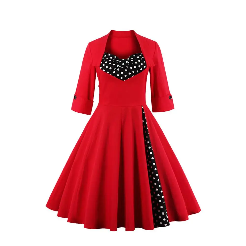 Polka Dot OTEN весеннее элегантное платье для девушек, винтажная одежда в стиле рокабилли, цветочный принт, половина рукава, платья размера плюс для женщин 4xl 5xl - Цвет: Polka Dot