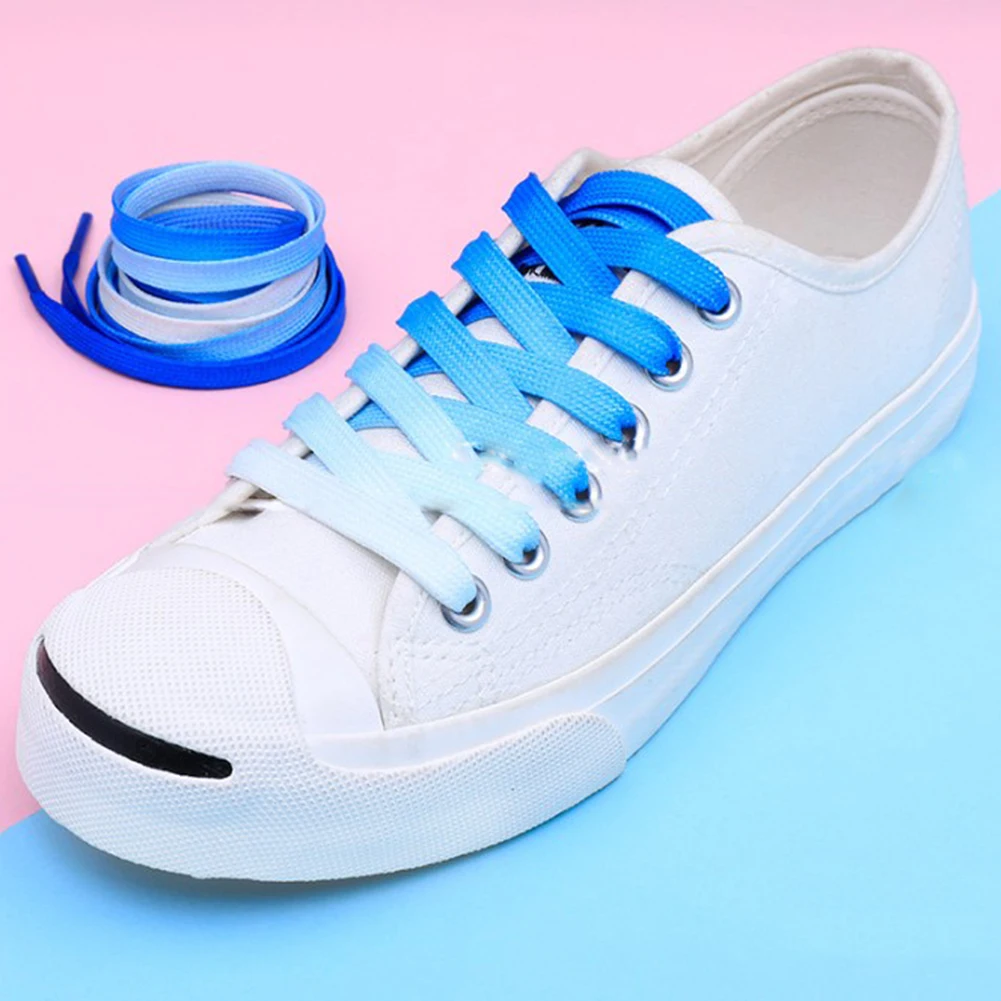1 пара, градиентные Радужные плоские шнурки из парусины 110 см, женские и мужские спортивные кроссовки, обувь на шнурках, шнурки, кордоны, Zapato - Цвет: Синий
