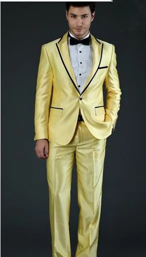 Изготовленный на заказ Тонкий Жених Смокинги желтый заостренный лацкан