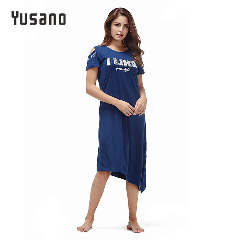 Yusano Women Nightgown Cotton Sleepwear Dress Off Shoulder Short Sleeve Nightshirt Asymmetric Sleepdress Casual Homewear Clothes|sleepwear
