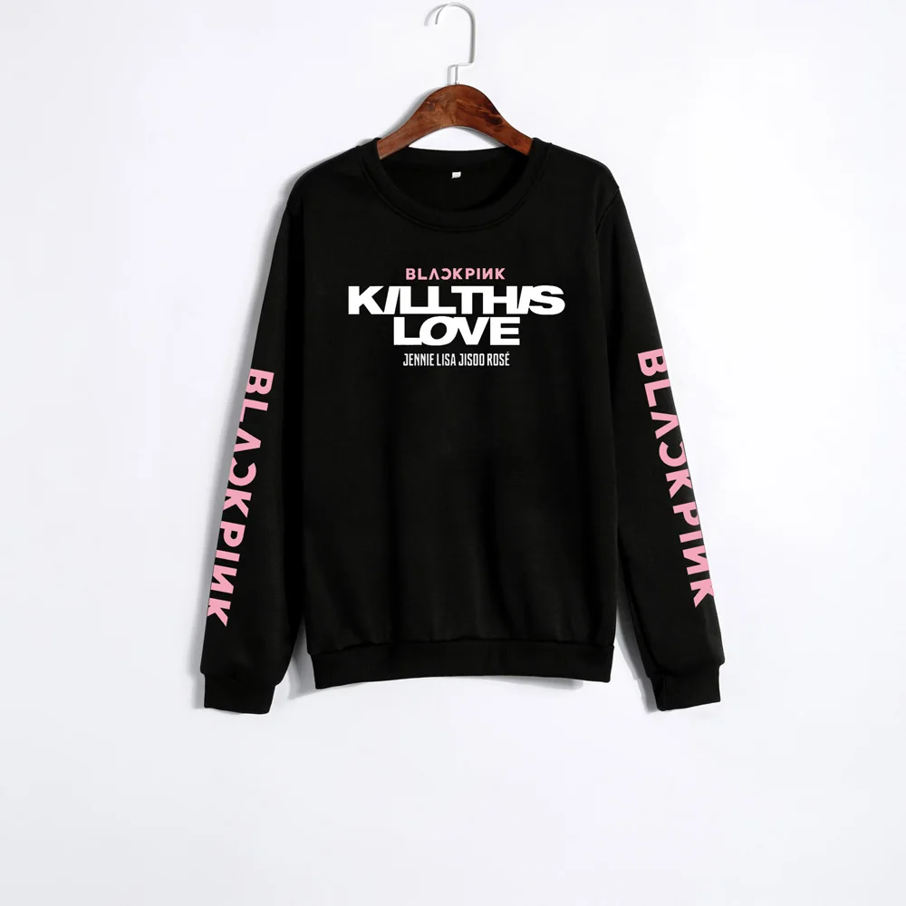 Black XUANSHOW унисекс Одежда для любителей корейский язык BLACKPINK KILL THIS LOVE Альбом Буквы Кофты мужчина Женщина пуловер Sudadera Mujer - Цвет: Black