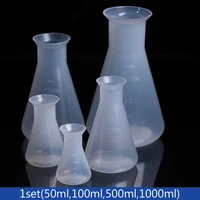 4pcsset plastic conical flask measuring triangle flask wide mouth plastic shaker laboratory kitchen 50ml100ml500ml1000ml