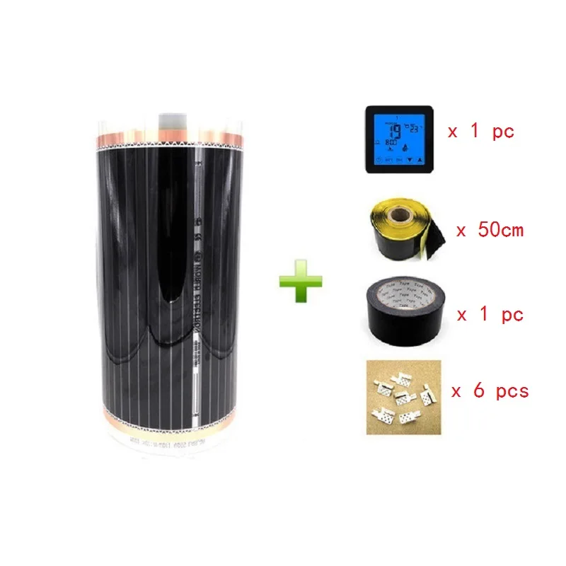 HY08WE1H Sets MINCO HEAT 5 квадратных метров электрическая инфракрасная нагревательная пленка 50 см X 10 м теплый коврик с термостатом, зажимами, аксессуарами - Цвет: HY08WE1H Sets