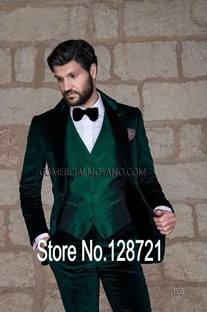 

Handsome Green Mens Suits Groom Tuxedos Groomsmen Wedding Party Dinner Best Man Suits Blazer (Jacket+Pants+Vest+Tie) NO:1525