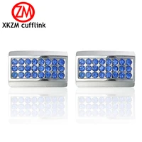 xkzm jewelry french shirt cufflink for mens brand blue crystal cuff link luxury wedding button silvery high quality