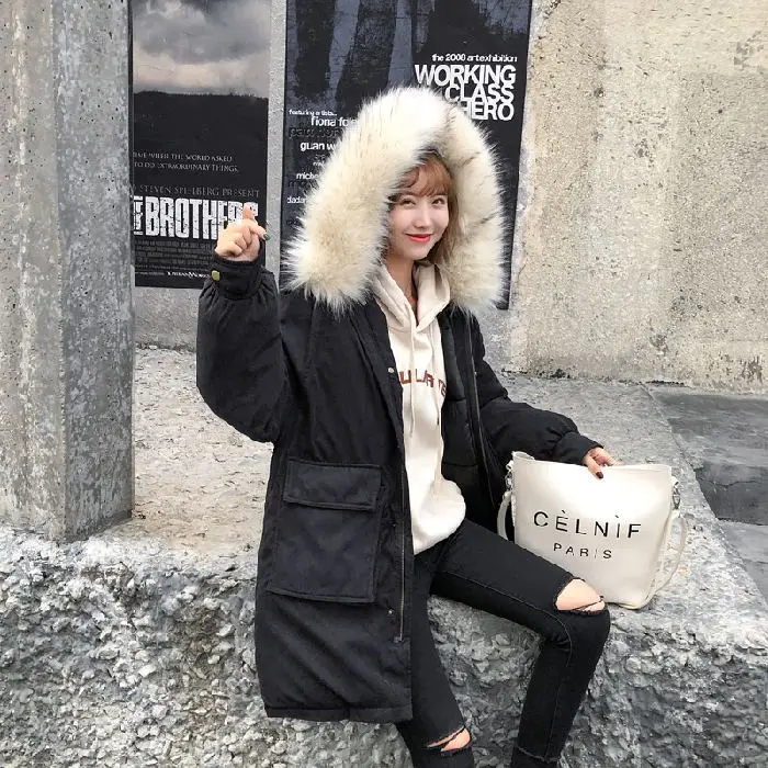 Модная теплая зимняя куртка для женщин с большим мехом толстая Тонкая Женская