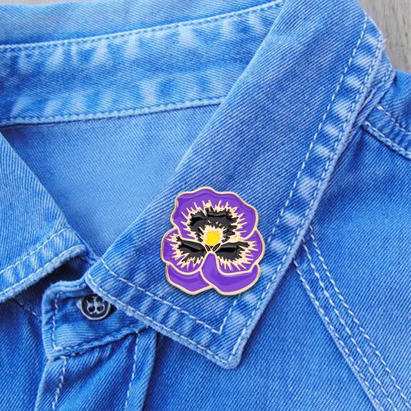 Милый мультяшный фиолетовый цветок стэмен эмаль брошь рюкзак куртка воротник