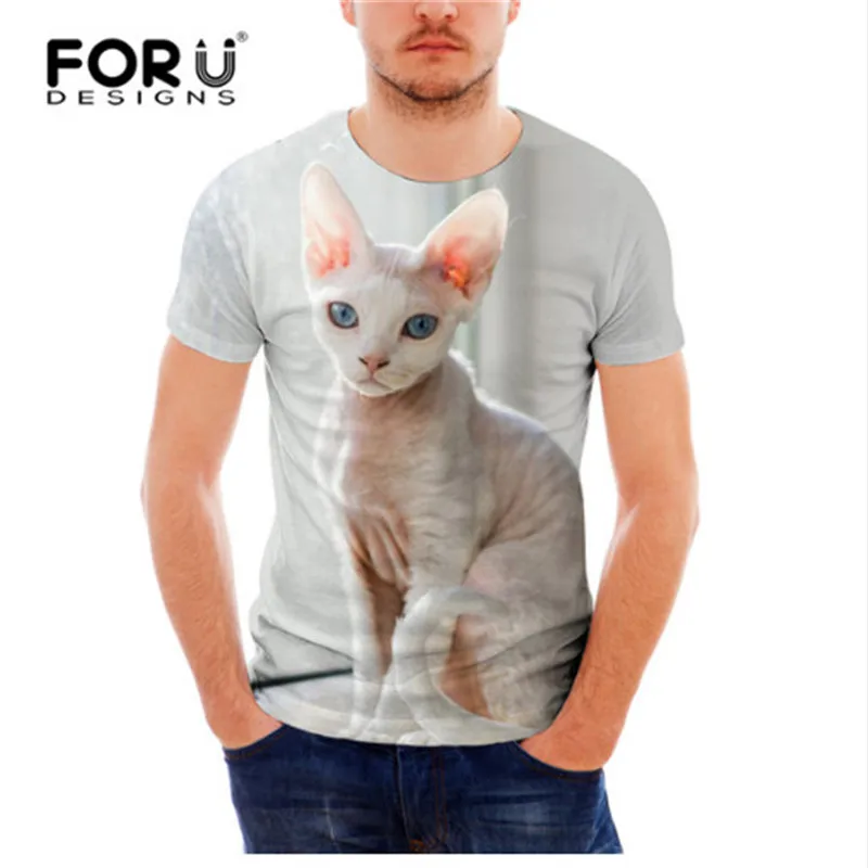FORUDESIGNS/забавные летние для мужчин футболка 3D Кот Сфинкс печати короткий рукав Футболка для женщин Slim Fit Одежда животных - Цвет: H9274CF