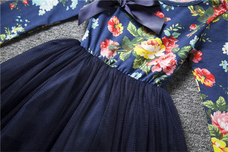 Cotton Long Sleeves Kids Casual Clothing Girls Flower Print Dress Little Princess Autumn Winter Party Ball Gown 3 5 8T | Детская одежда