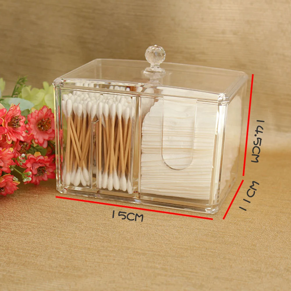 Transparent Cotton Swab Box Clear Acrylic Organizer Holder Makeup Pads Storage Box Desktop Organizer Jewelry Case for Cosmetics
