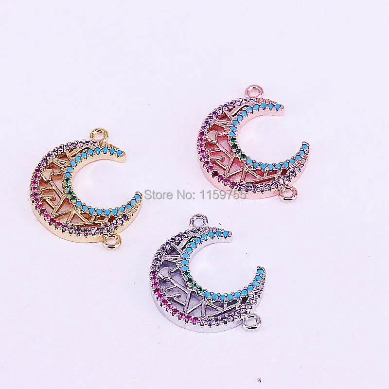 15 шт. смешивания цвет Micro Pave CZ полумесяц в форме медь разъем бусины для Diy ювелирных изделий