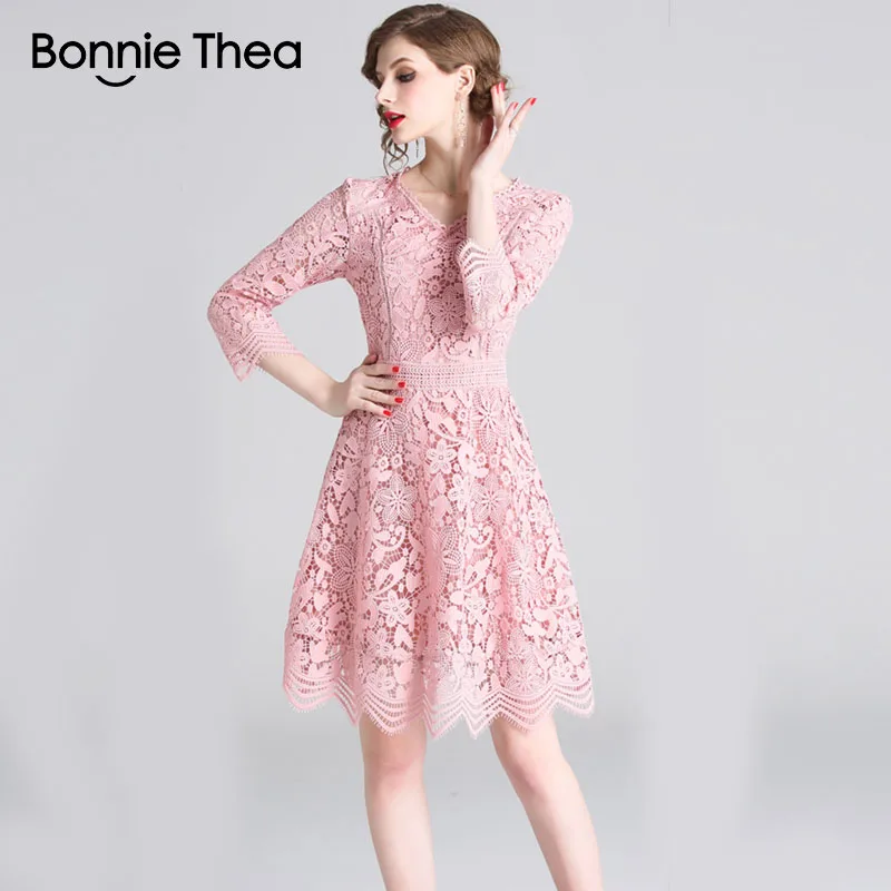 Женское винтажное платье bonnie thea розовое кружевное на весну 2019 | Женская одежда