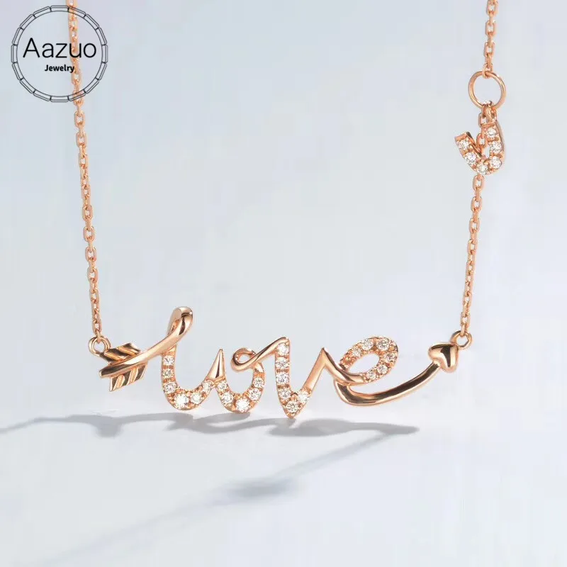 

Aazuo Real 18K Rose Gold Real Diamond IJ SI Letter Love U Pendent Necklace gifted for Women Engagement Wedding Chain Au750