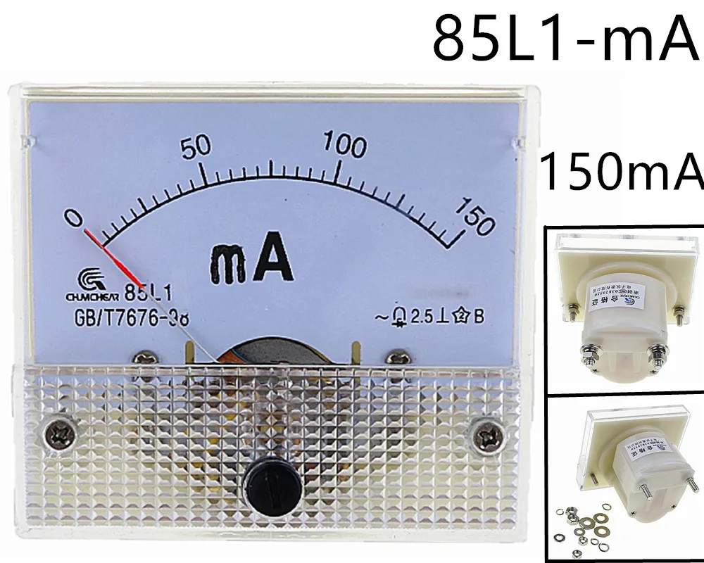 

Аналоговый измерительный прибор переменного тока 150 мА Вольтметр Амперметр 85L1 150 мА датчик