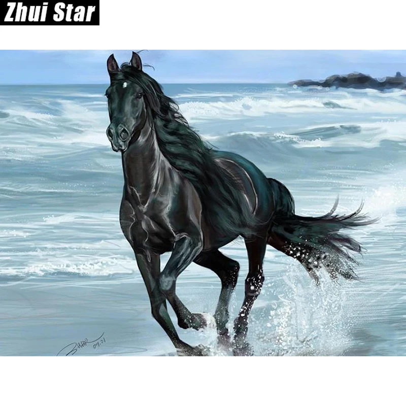 Новый полный квадратный алмаз 5D DIY алмазная живопись &quotвороной конь&quot Алмазная