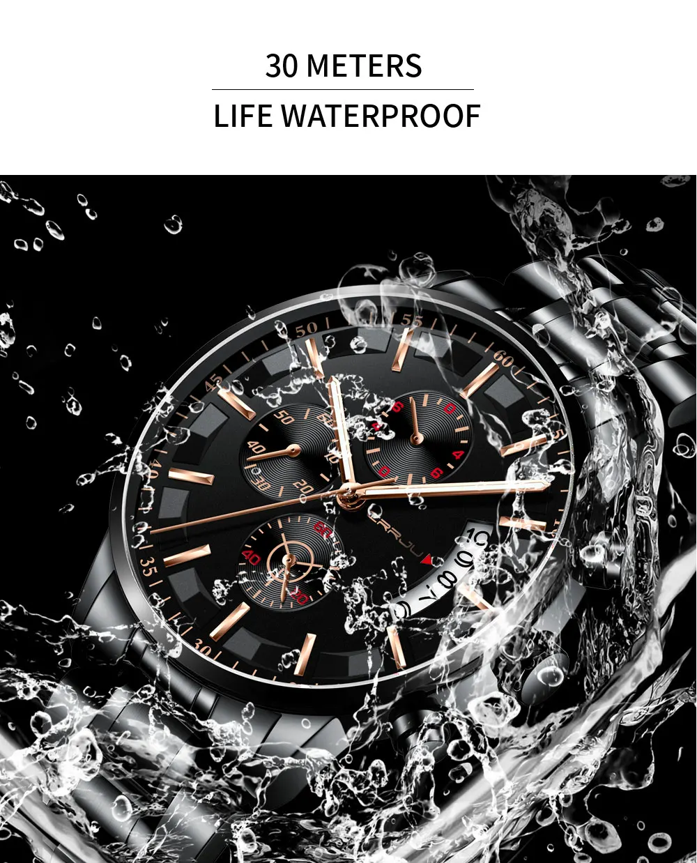 

New men's watch CRRJU top brand waterproof sports watch chronograph men's casual stainless steel quartz clock Relogio Masculino