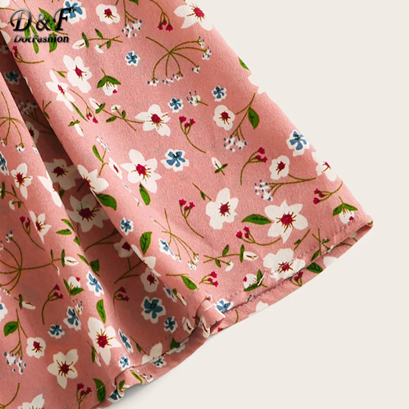 Dotfashion, розовая Цветочная юбка с цветочным принтом, Женская юбка на талии, лето, Boho Skater, юбки, Весенняя женская модная мини-юбка