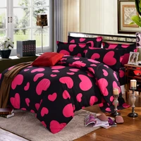 western style bedding sets queen size rose red heart shaped printing luxury bed cover comfortable soft duvet cover set 4pcs