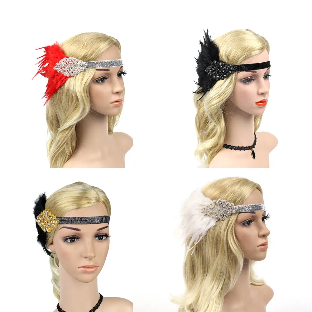 Fashion Vintage Women Ladies Feather Rhinestone Headpiece Flapper Headband Carnival Hair Band | Украшения и аксессуары
