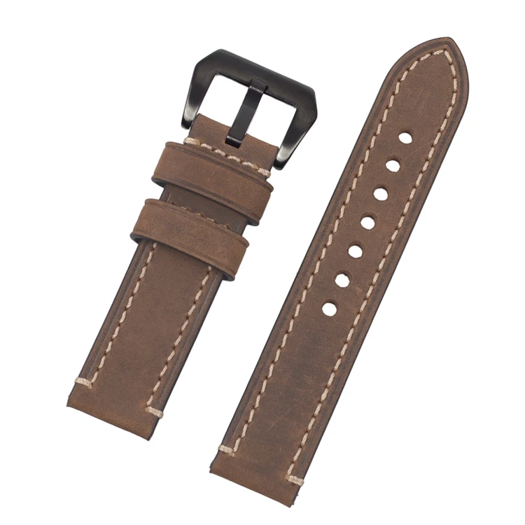 Dark Brown BlkBuckle EACHE 20 мм-26 мм Crazy Horse ремешок из натуральной кожи с черными пряжками - Цвет ремешка: Dark Brown BlkBuckle