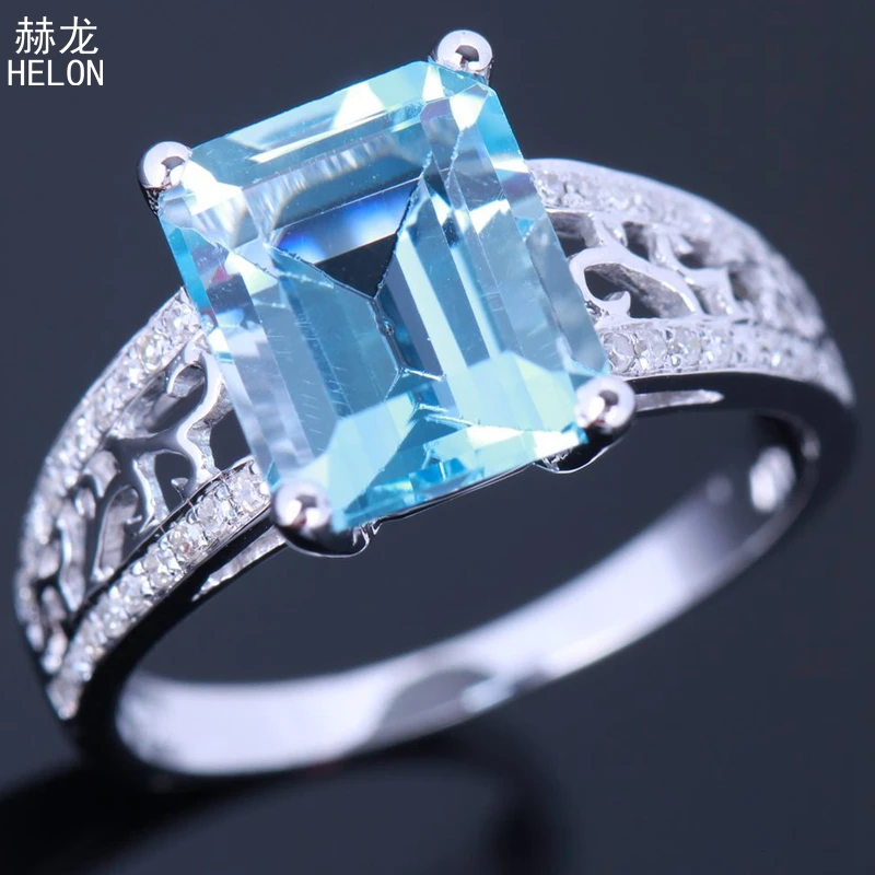 

10x8mm Emerald Cut 100% Genuine Sky Blue Topaz Engagement Diamonds Jewelry Ring Sterling Silver 925 Wedding Vintage Women Ring