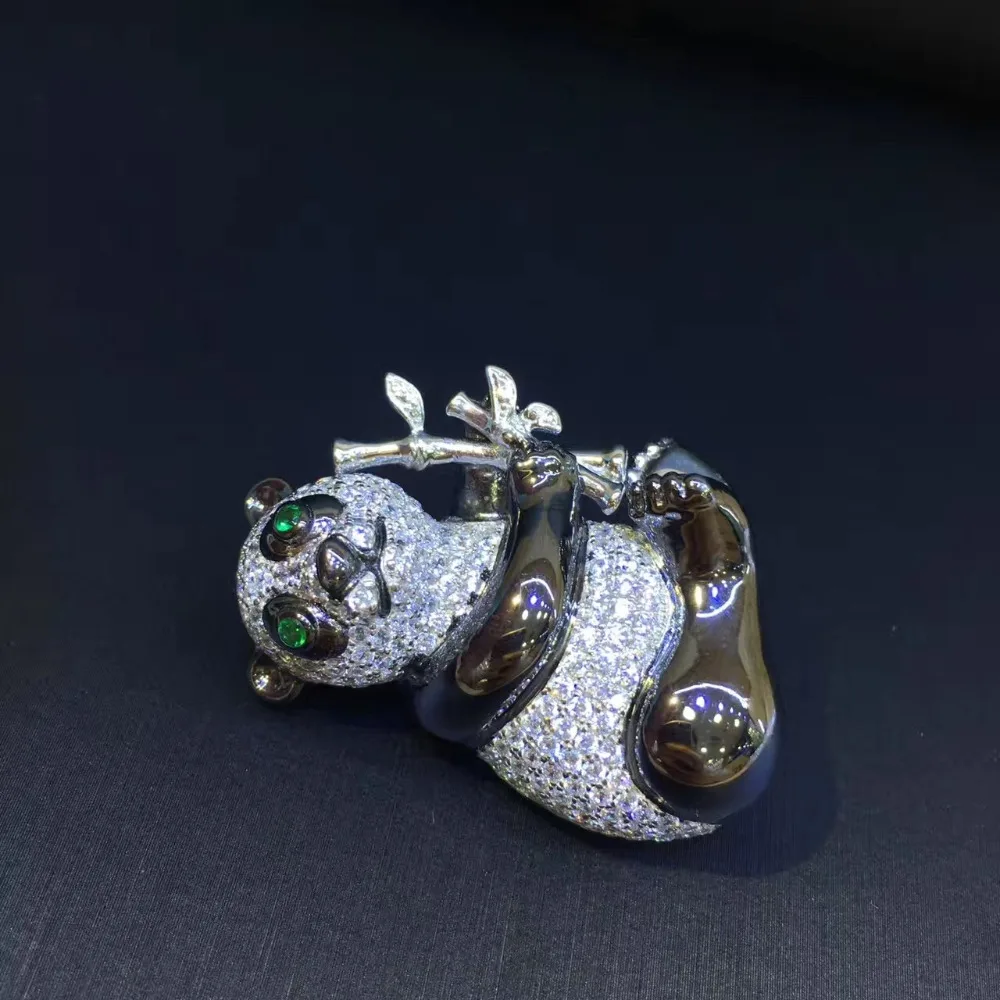Милая унисекс брошь с пандой из стерлингового серебра 925 пробы кубическим