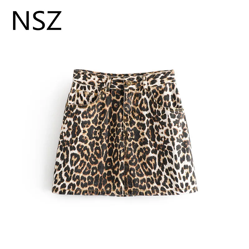 Женская леопардовая джинсовая юбка с животным принтом сексуальная мини-юбка