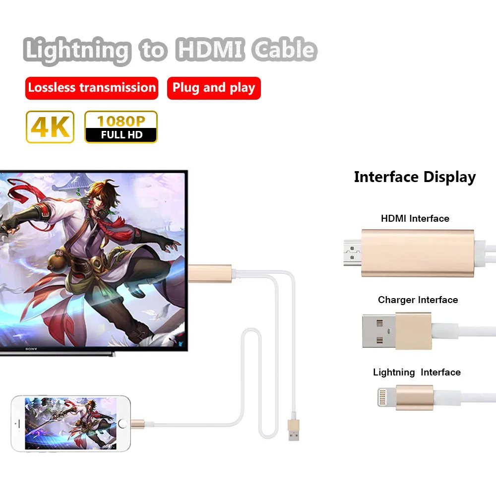 Tycipy 1080P HDTV TV цифровой av-адаптер шнур папа-мама для Lightning-Hdmi iPhone Pin USB HDMI кабель умный