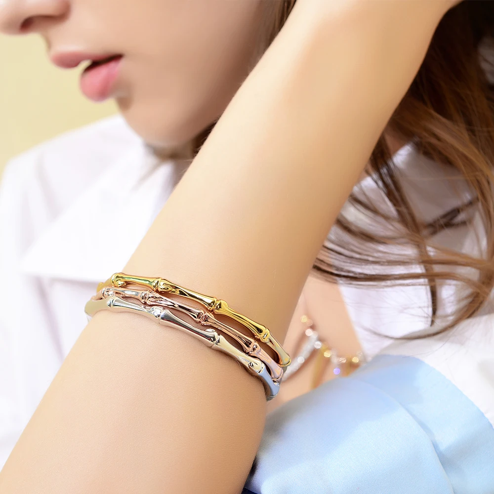 Viennois Rose Gold/Gold/Silver Color women Bracelet &amp Bangles Minimalist Skinny Female Bamboo Shape Jewelry | Украшения и
