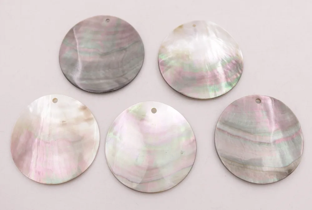 

5 PCS 40mm Coin Natural Gray Black Rainbow Shell Mother of Pearl Charms