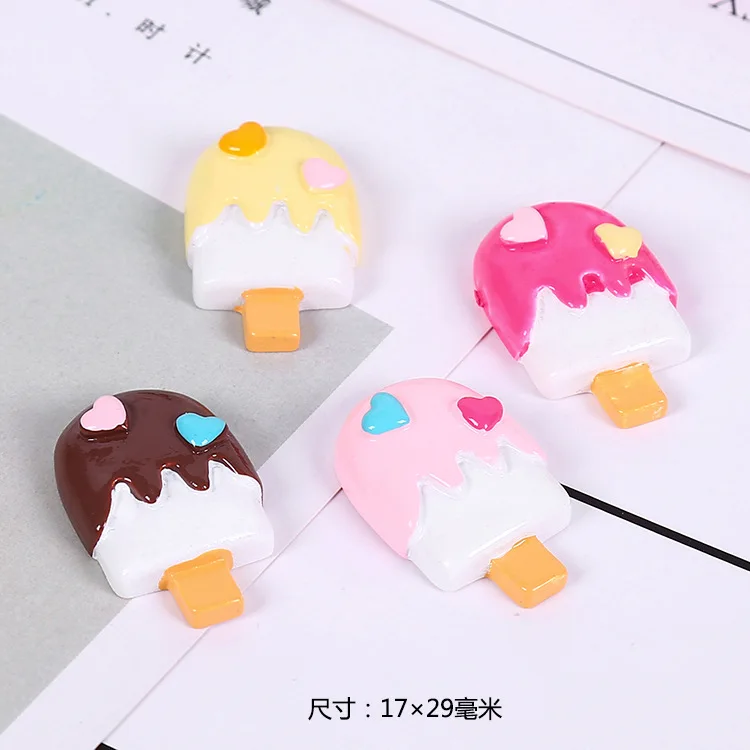 

10 шт./лот 17x29 мм 4 вида цветов Kawaii Смола Мороженое с сердцем дизайн кабошон Flatback для фотографий DIY Украшение