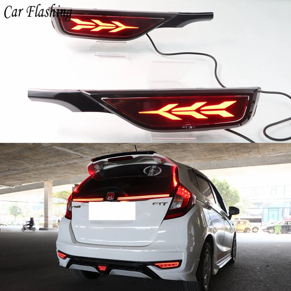 

2PCS Rear Brake Light 12V Car LED Rear Fog Lamp Rear Bumper Light Flowing Turn Signal Reflector For Honda Fit Jazz 2018 2019