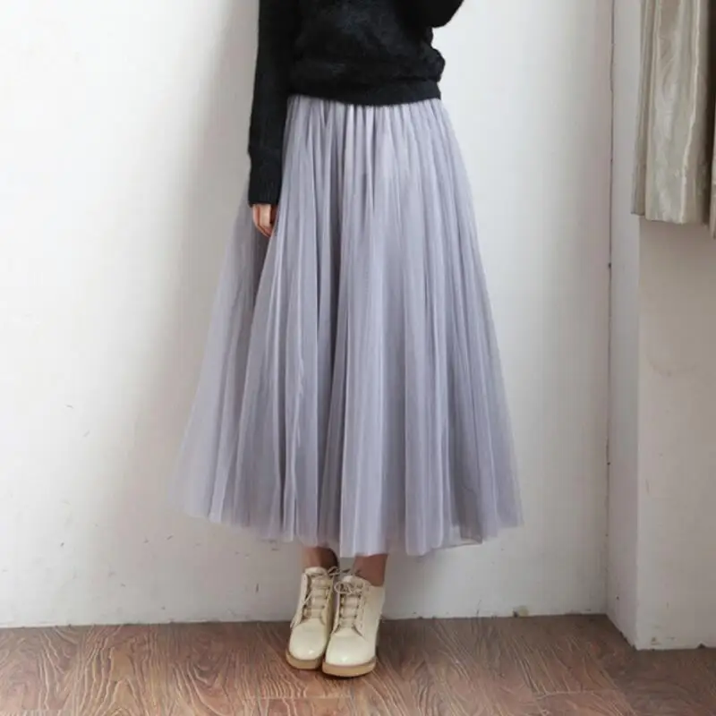 Женская плиссированная юбка MSAISS летняя длинная однотонная сетчатая