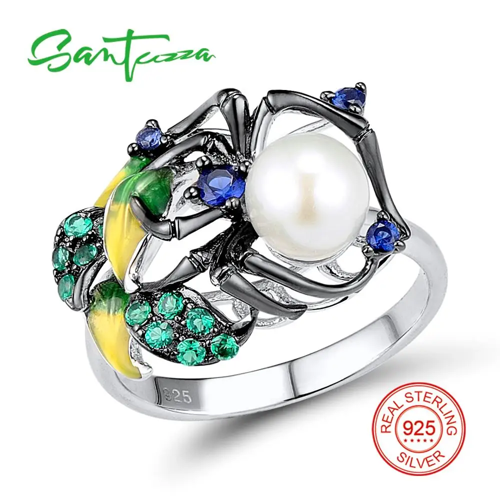 SANTUZZA Silver Ring For Women 925 Sterling Fashion Spider Rings for Cubic Zirconia Ringen Party Jewelry Enamel | Украшения и