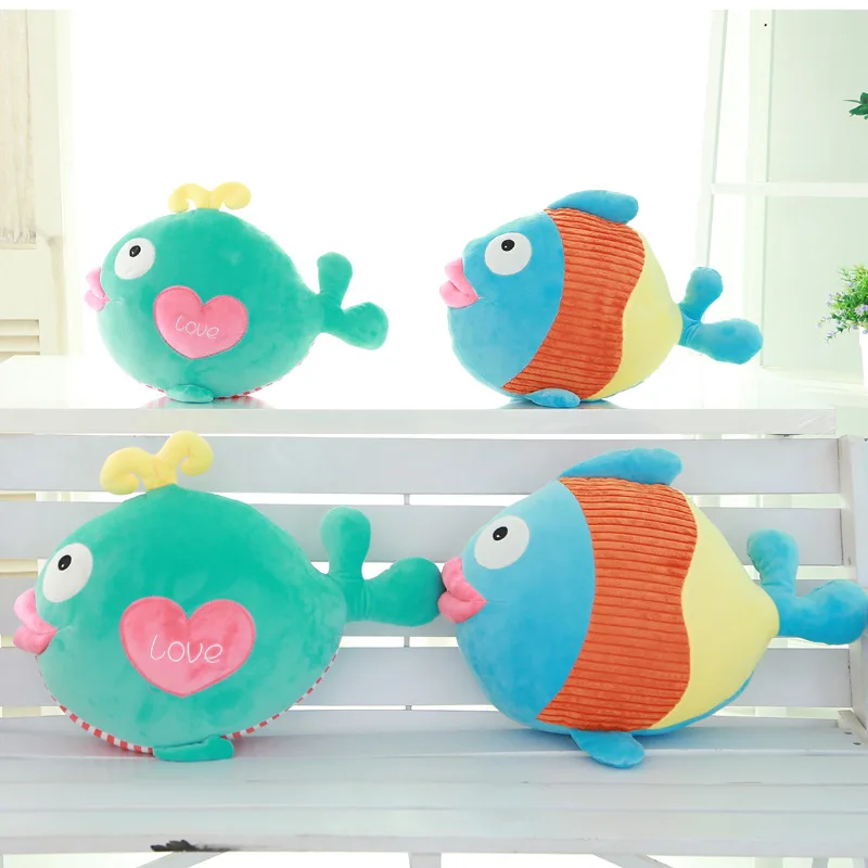 Лоскутная разноцветная мультяшная кукла 35 см с пузырьковой рыбой плюшевая