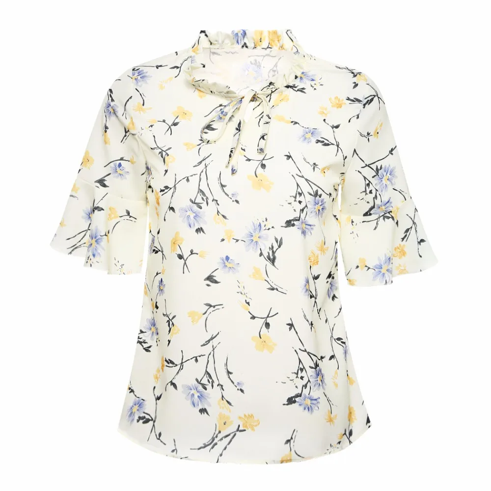 2017FUNOC одежда шифоновая блузка для женщин с рюшами рукава рубашки на шнуровке