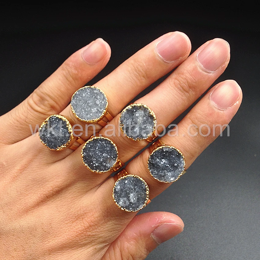 Оптовая продажа 10 шт. кольцо с друзой и камнем модное женское золотой отделкой