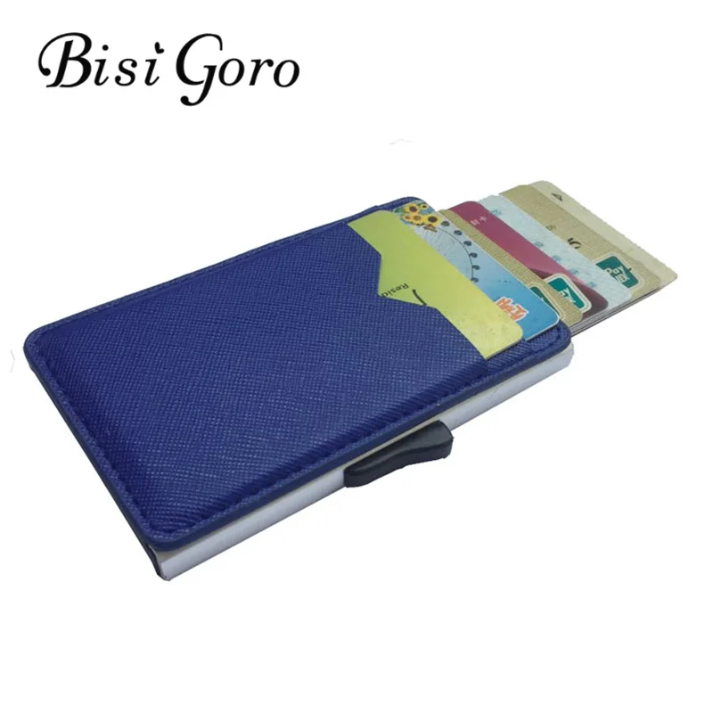 Bisi Goro 2019 new RFID side-push metal card holder anti-theft brush aluminium wallet creative credit bag protection | Багаж и сумки