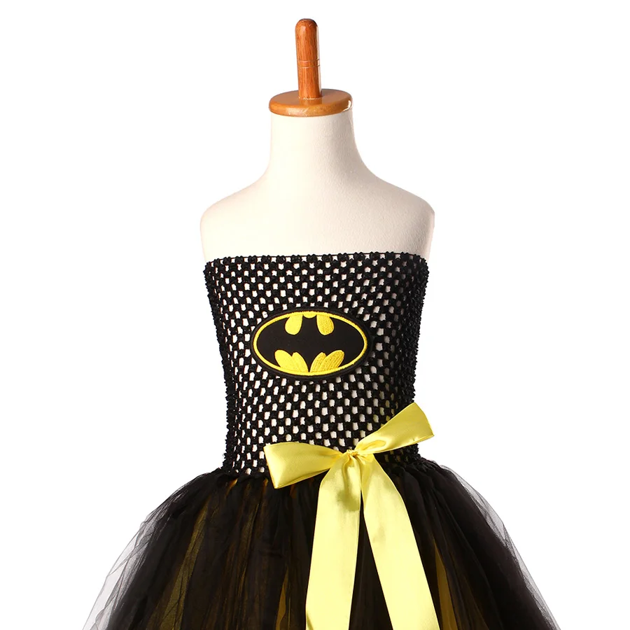 Bat Man Superhero Girls Tutu Dress with Mask Children Halloween Cosplay Costume Girl Kids Tulle Party Vestidos | Детская одежда и