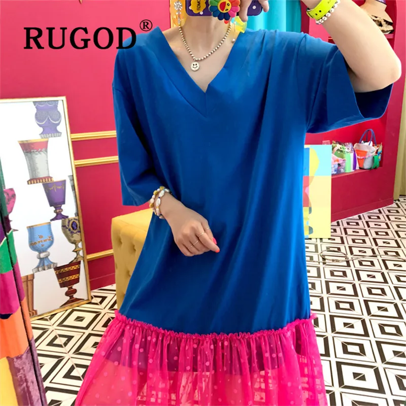 Женское платье с открытой спиной RUGOD корейское свободное кружевное в горошек