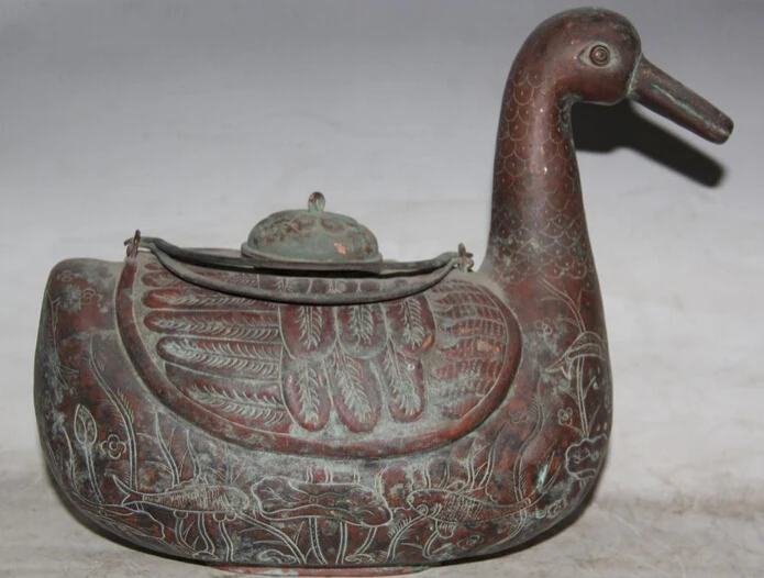JP S62 12&quot Old Signed Chinese Palace Nobleman Copper Duck Zun Statue Portable Water Pot | Дом и сад