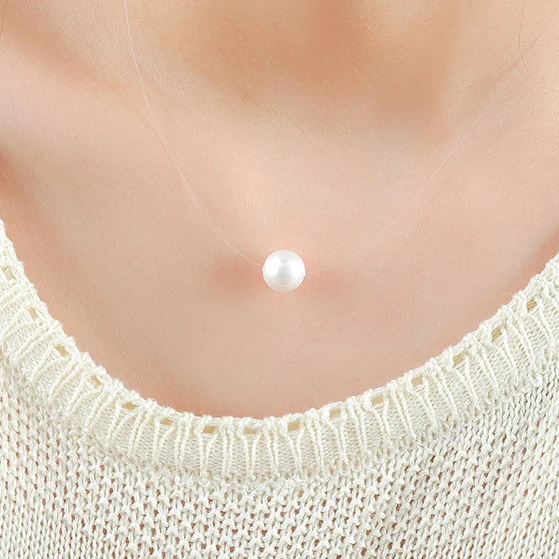 Женское Ожерелье чокер из невидимой лески с подвеской стекла|choker necklace|pearl pendant