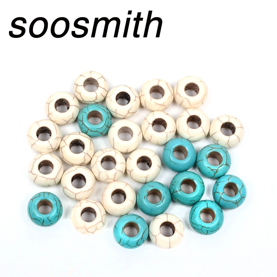Soosmith оптовая продажа круглые синие и белые бусы из бирюзы с большим отверстием