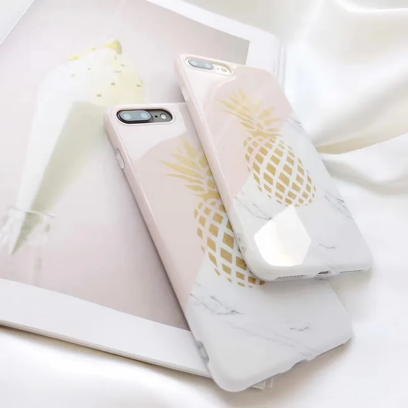 Luxury Gold Pineapple Phone Case For iPhone 6 6S Plus 6Plus 7 7Plus Marble Splice Soft TPU Back Protective Cover |